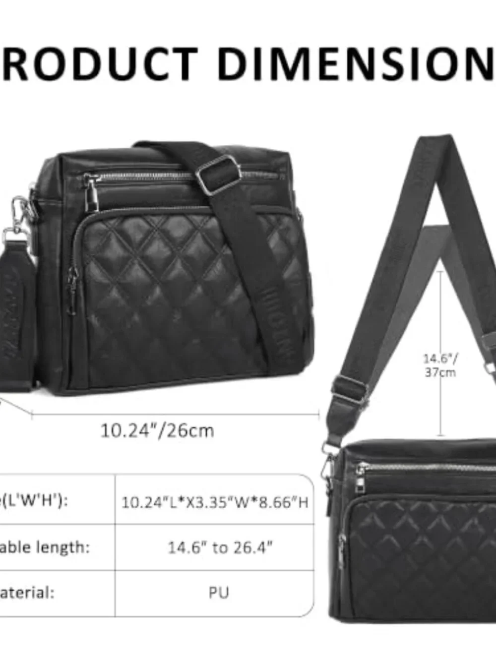 Triple Zip Crossbody Bag with Wide Strap, Faux Leather Shoulder Handbag for
